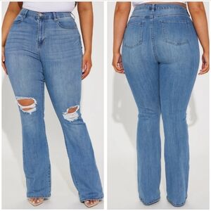 Fashion Nova Jessie Distressed Bootcut Jeans Plus Size 22 Light Wash Curve Fit
